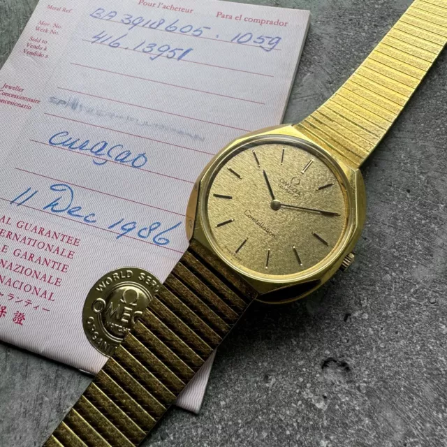 1986-Omega-Constellation-18k-Solid-Yellow-Gold.webp Montre Omega Constellation 1986 en or jaune massif 18 carats BA 391.8605 - 83,25 grammes + papiers