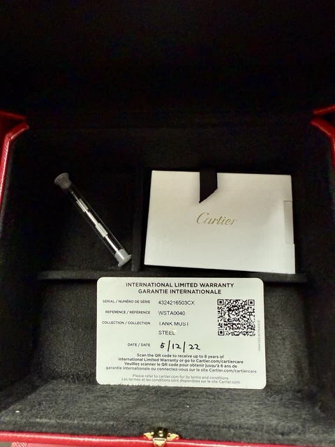 Montre automatique Cartier Tank Must XL 2022 en acier inoxydable WSTA0040 4324, ensemble complet