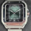 Montre Cartier Santos 2025, grand cadran vert, WSSA0062, bracelet acier/cuir, coffret complet