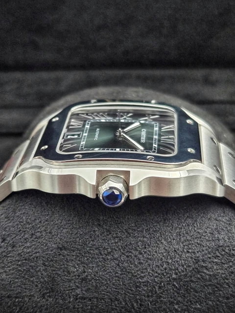 Montre Cartier Santos 2025, grand cadran vert, WSSA0062, bracelet acier/cuir, coffret complet