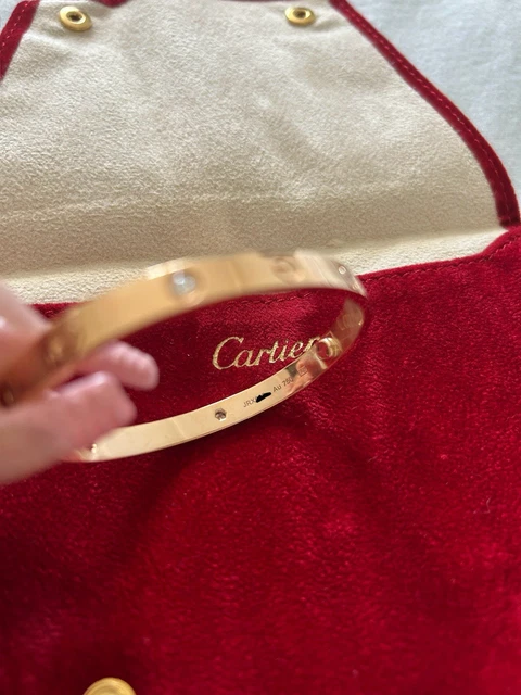 Bracelet Cartier authentique en or rose 18 carats et 4 diamants, taille 17