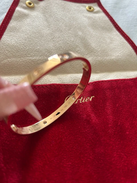 Bracelet Cartier authentique en or rose 18 carats et 4 diamants, taille 17