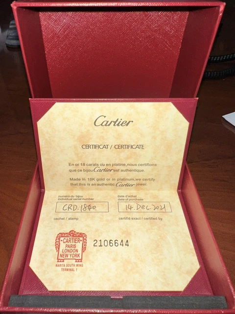 Bracelet Cartier authentique en or blanc 18 carats et 4 diamants, taille 18, avec boîte et certificat