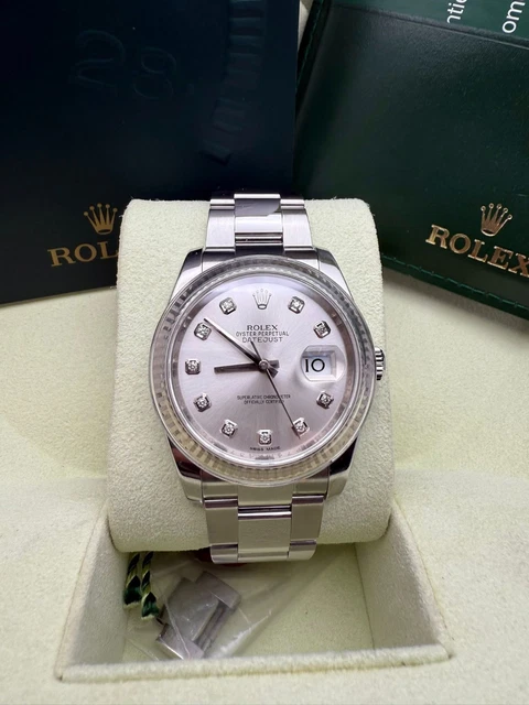 Authentique Rolex DateJust 36 d'occasion avec cadran diamant 116234, excellent état