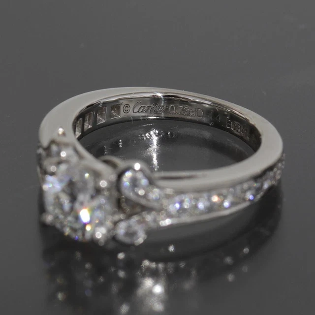 Bague Cartier diamant 0,73 ct VVS2 G 3EX US6 Pt950 boîte GIA nouvellement polie 5923A