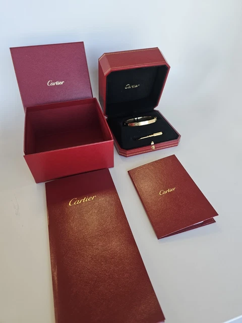 Bracelet Cartier Love en or jaune 18 carats, taille 18, fermoir à vis, neuf, avec boîte et papier