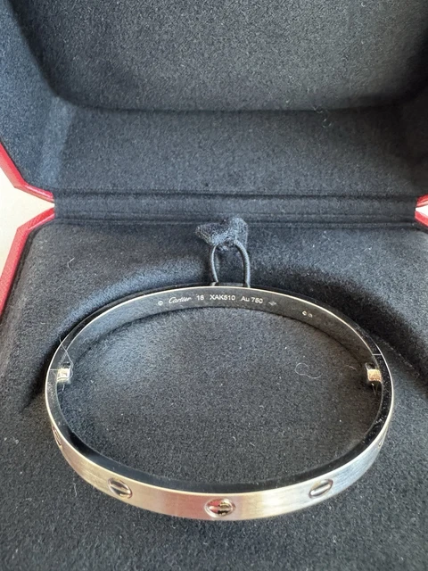 Cartier-Love-Bracelet-size-18-Brushed-White-Gold (2) Bracelet Cartier Love, taille 18, or blanc brossé 18 carats, état neuf