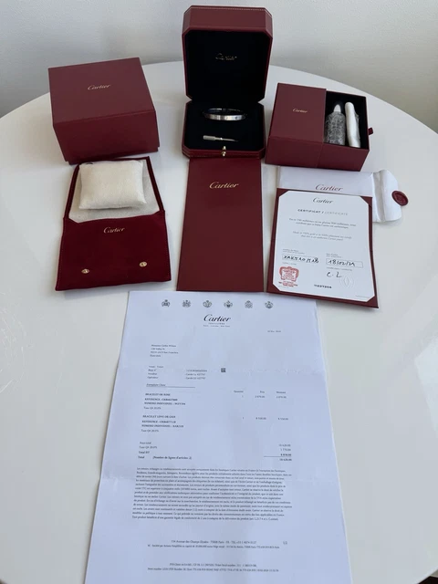 Cartier-Love-Bracelet-size-18-Brushed-White-Gold (7) Bracelet Cartier Love, taille 18, or blanc brossé 18 carats, état neuf