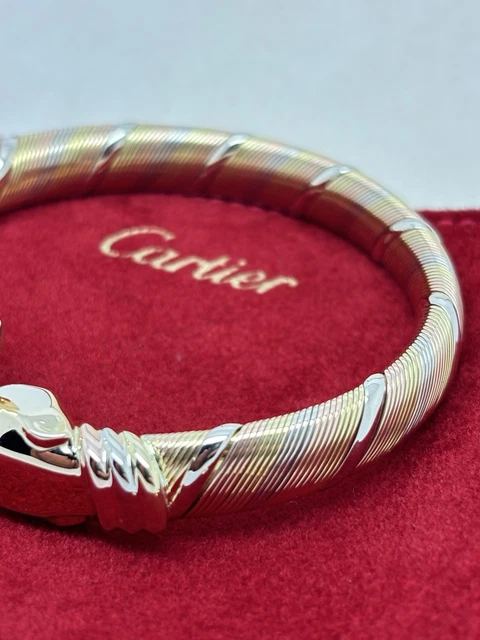 Bracelet Cartier Panthère Cougar Trinity en or jaune, blanc et rose 18 carats, service 2025