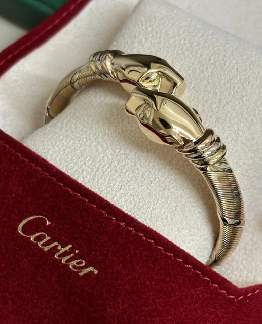Bracelet Cartier Panthère Cougar Trinity en or jaune, blanc et rose 18 carats, service 2025