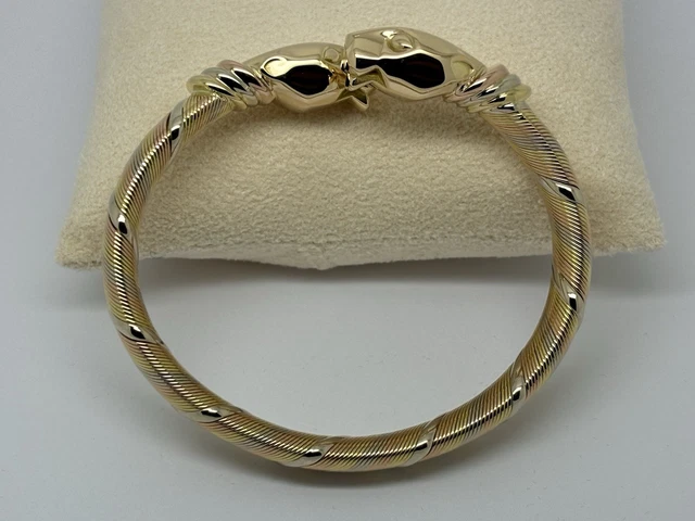 Bracelet Cartier Panthère Cougar Trinity en or jaune, blanc et rose 18 carats, service 2025