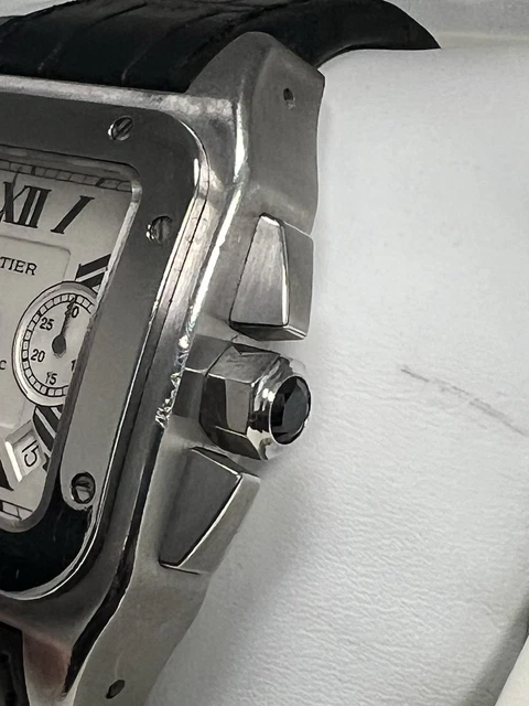 Cartier-Santos-100-XL-Chronograph-Stainless-Mens-Watch (1) Montre Cartier Santos 100 XL Chronographe Acier Inoxydable pour Homme, avec boîte et papiers W20090X8