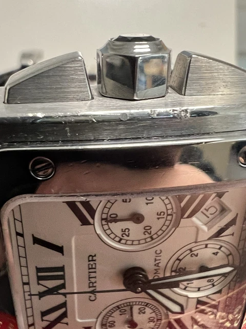 Cartier-Santos-100-XL-Chronograph-Stainless-Mens-Watch (11) Montre Cartier Santos 100 XL Chronographe Acier Inoxydable pour Homme, avec boîte et papiers W20090X8