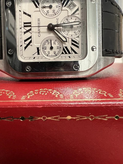 Cartier-Santos-100-XL-Chronograph-Stainless-Mens-Watch (12) Montre Cartier Santos 100 XL Chronographe Acier Inoxydable pour Homme, avec boîte et papiers W20090X8