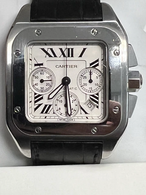 Cartier-Santos-100-XL-Chronograph-Stainless-Mens-Watch Montre Cartier Santos 100 XL Chronographe Acier Inoxydable pour Homme, avec boîte et papiers W20090X8