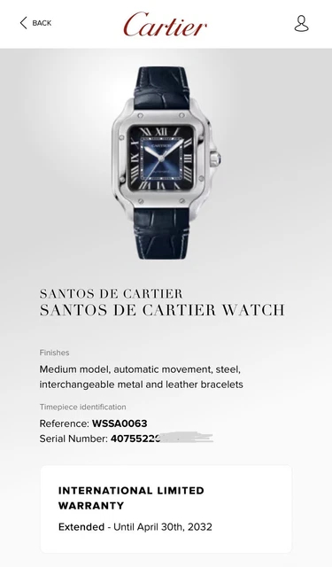 Montre Cartier Santos en acier, automatique, 35 mm, cadran bleu, bracelet WSSA0063