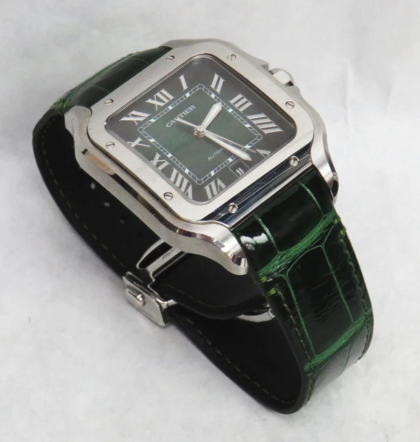 Cartier-Santos-Wssa0062-Large-Model-Green-Dial-Ss-10.webp Montre Cartier Santos Wssa0062 Grand Modèle Cadran Vert SS Coffret Carte de Garantie