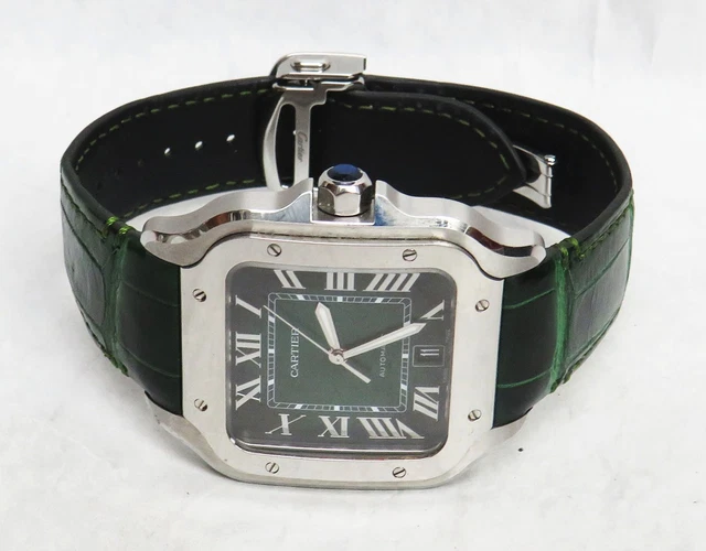 Cartier-Santos-Wssa0062-Large-Model-Green-Dial-Ss-2.webp Montre Cartier Santos Wssa0062 Grand Modèle Cadran Vert SS Coffret Carte de Garantie