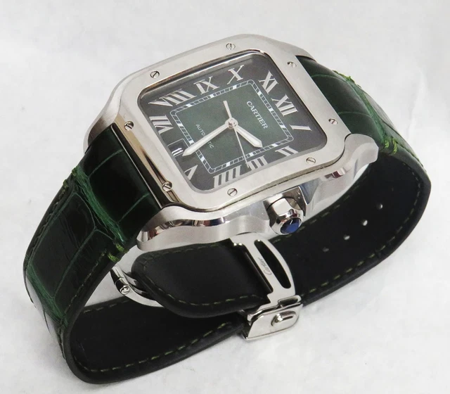 Cartier-Santos-Wssa0062-Large-Model-Green-Dial-Ss-9.webp Montre Cartier Santos Wssa0062 Grand Modèle Cadran Vert SS Coffret Carte de Garantie
