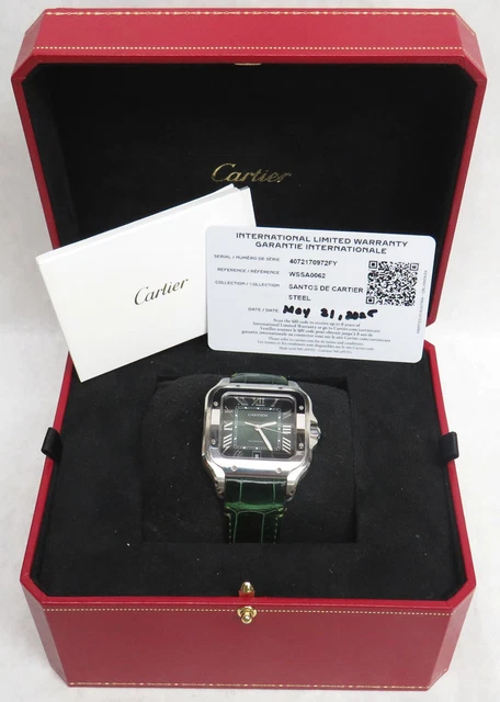 Montre Cartier Santos Wssa0062 Grand Modèle Cadran Vert SS Coffret Carte de Garantie