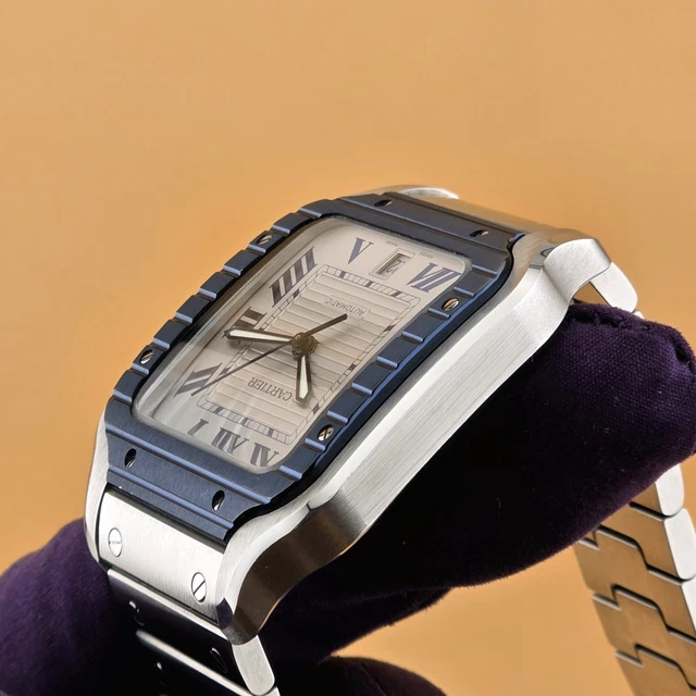 Cartier-Santos-de-Cartier-40-mm-WSSA0047-BP (15) Montre Cartier Santos de Cartier 40 mm WSSA0047 B&P Bracelet supplémentaire Lunette PVD bleue Homme