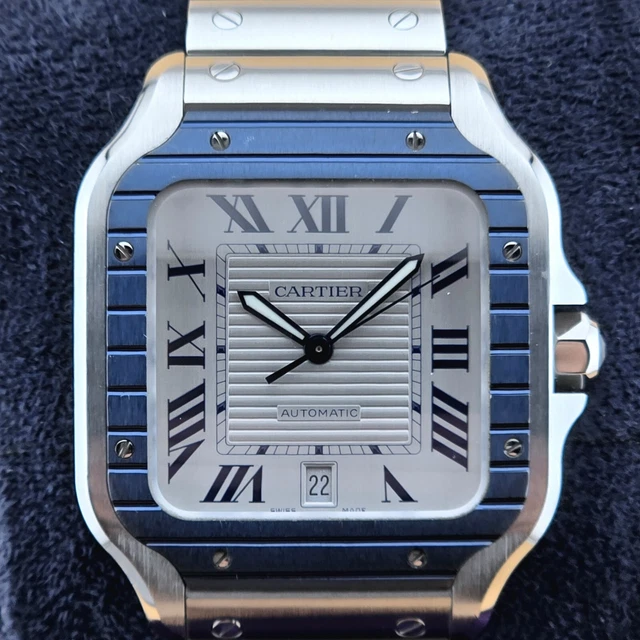 Cartier-Santos-de-Cartier-40-mm-WSSA0047-BP (6) Montre Cartier Santos de Cartier 40 mm WSSA0047 B&P Bracelet supplémentaire Lunette PVD bleue Homme