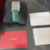 Montre Cartier Tank pour homme, acier inoxydable, cadran vert, 25 mm, quartz, WSTA0056