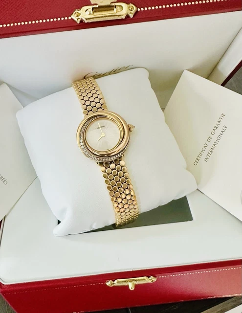 Montre Cartier Trinity pour femme, or jaune 18 carats et diamants ~ Boîte et papiers