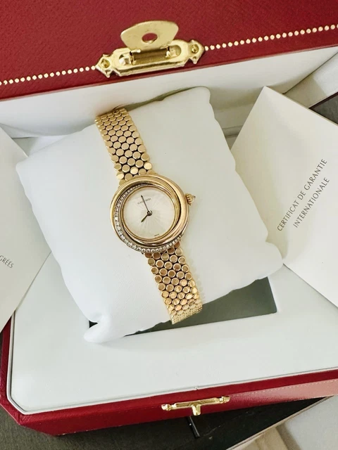 Montre Cartier Trinity pour femme, or jaune 18 carats et diamants ~ Boîte et papiers
