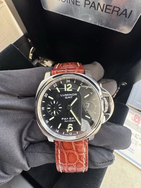 Panerai-Luminor-GMT-PAM00244-Automatic-Steel-Leather-40mm.webp Panerai Luminor GMT PAM00244 Automatique Acier Bracelet 40mm PAM244 Ensemble complet