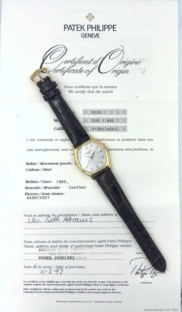 Rare-Mens-18K-Patek-Philippe-Automatic-Wristwatch-Ref.webp Montre-bracelet automatique Patek Philippe pour homme, rare, en or 18 carats, référence 5030, avec papiers