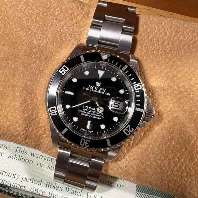 Montre automatique Rolex Submariner Date 16610 en acier avec cadran noir de 40 mm !!